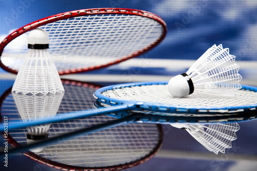 Shuttlecock on badminton racket 