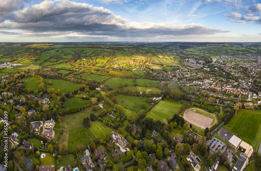 Fototapeta premium Idyllic rural, aerial view, Cheltenham UK