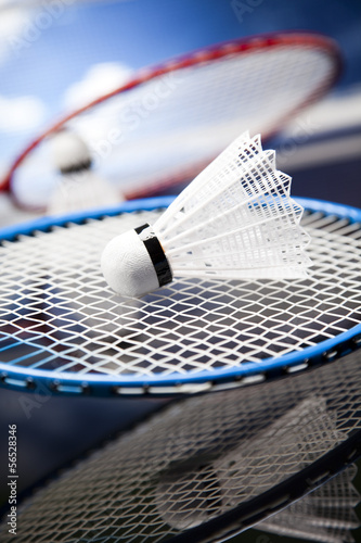 Shuttlecock on badminton racket 