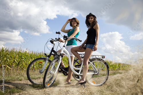 Girls on bike tour, enjoying 