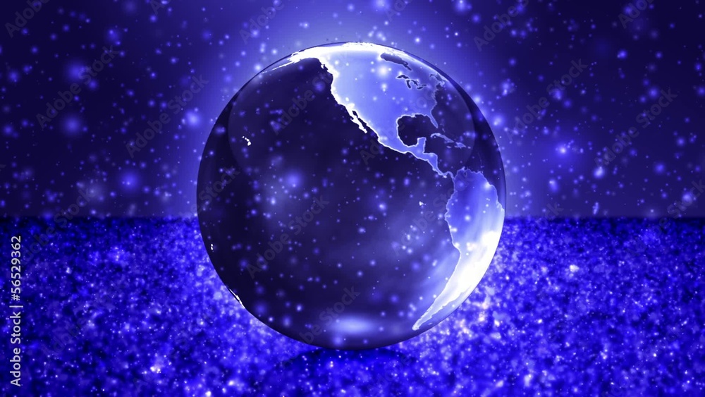 Centred Glowing Earth Sphere in Snow Field Centred Glowing Earth Sphere in Snow Field