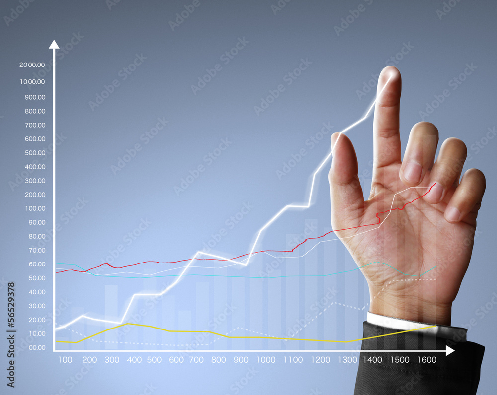 financial symbols coming from hand financial symbols coming from hand