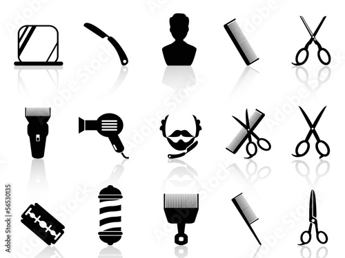 barber tools and haircut icons set