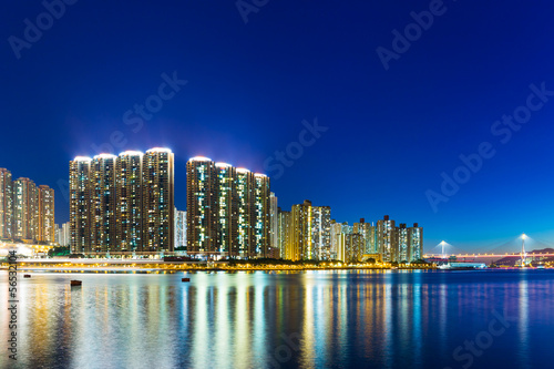 Apartment building in Hong Kong at night
