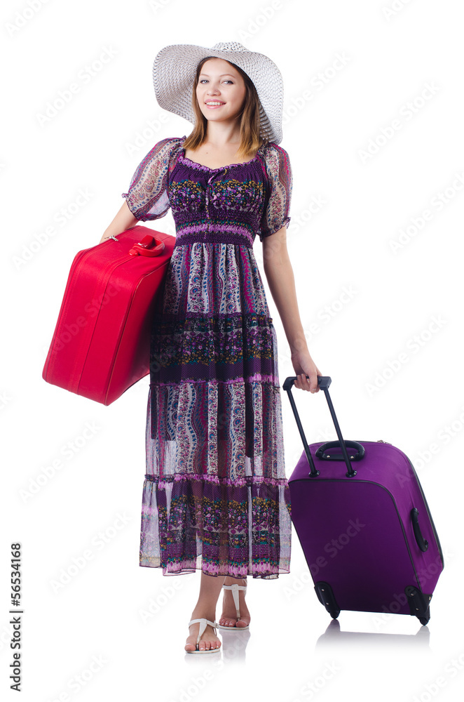Young girl travelling isolated on the white Young girl travelling isolated on the white