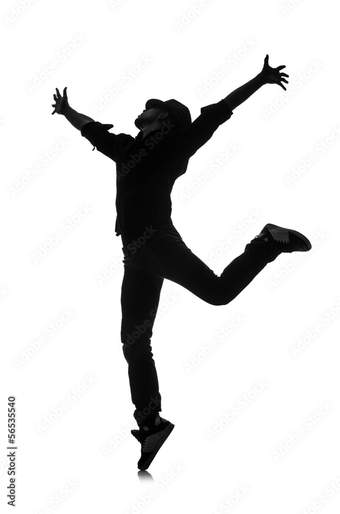 silhouette of male dancer isolated on white