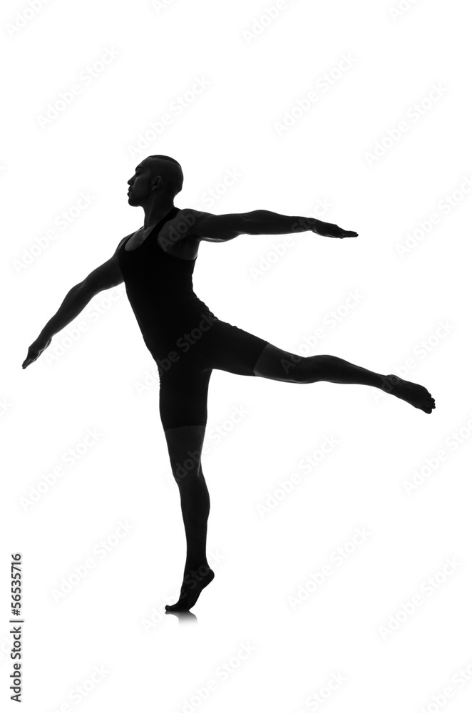 silhouette of male dancer isolated on white