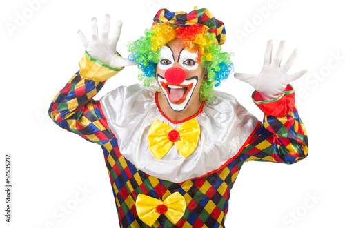 Leinwand Poster Funny clown isolated on white