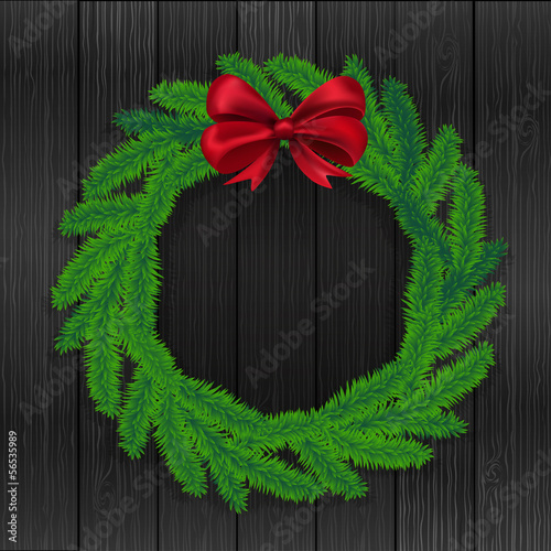 Christmas wreath on gray background, vector