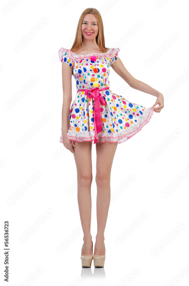 Model wearing fashionable clothing on white Model wearing fashionable clothing on white