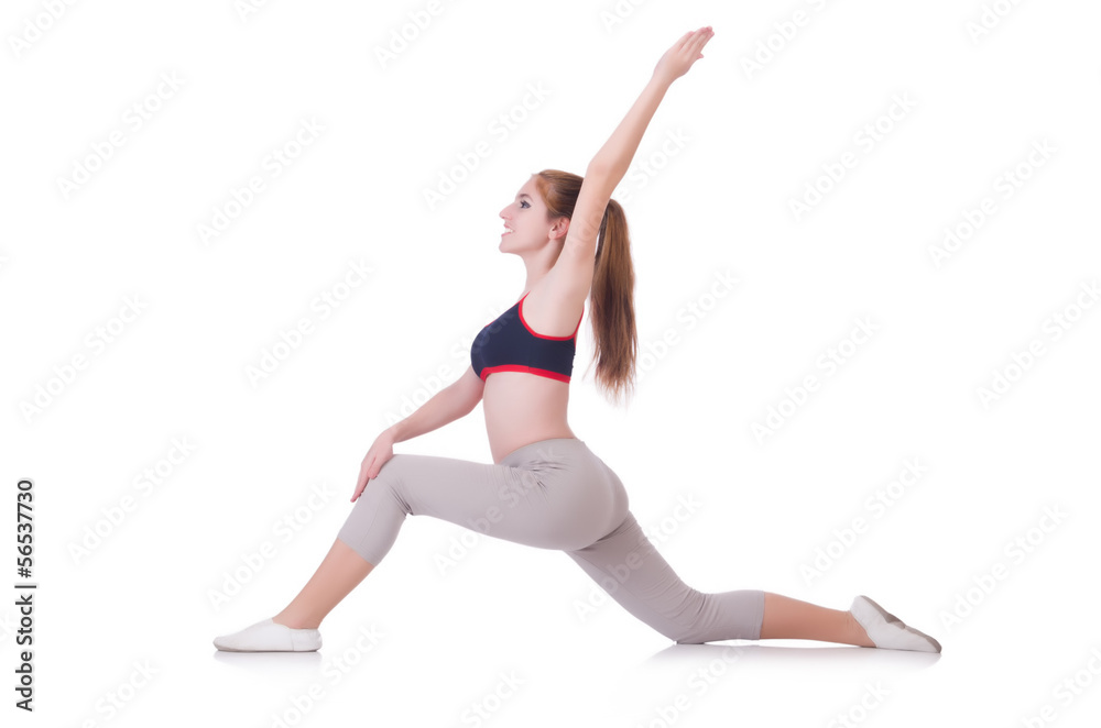 Young woman doing exercises on white Young woman doing exercises on white