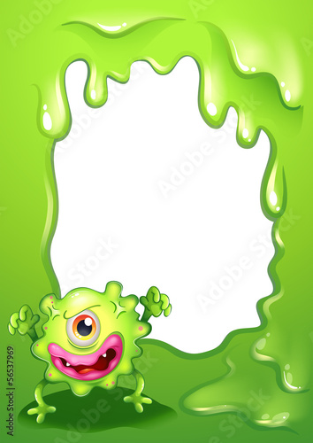 A one-eyed green monster in front of an empty template