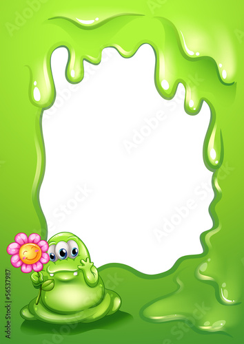 A green monster with a flower in front of an empty template