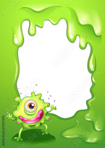 A one-eyed green monster with a pink lips