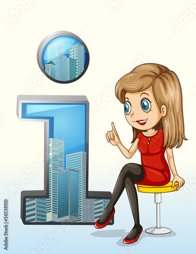 A girl wearing a red dress sitting beside a number one symbol