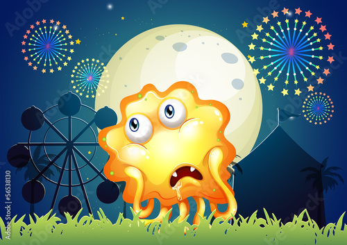 A sad orange monster near the carnival