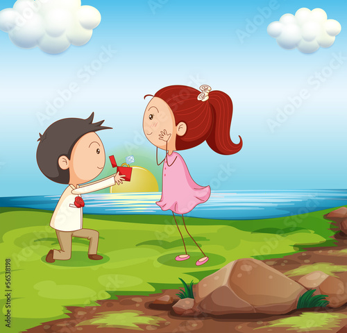 A boy making a marriage proposal at the riverbank