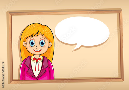 A frame with a smiling girl with an empty callout
