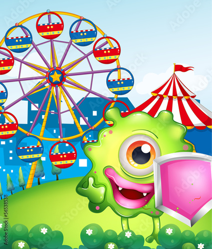 A monster with a shield near the carnival