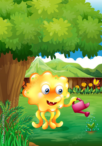 A monster watering the plants