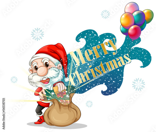 Santa with a brown bag full of gifts