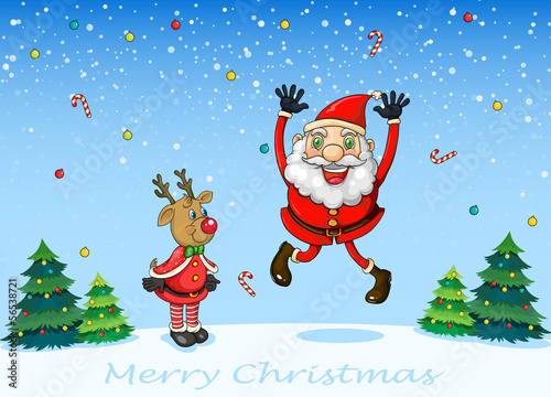 A happy Santa with a reindeer