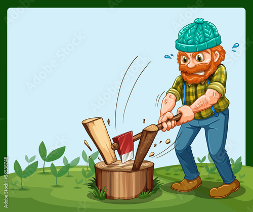 A lumberjack chopping the wood