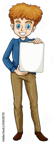 A businessman holding an empty template