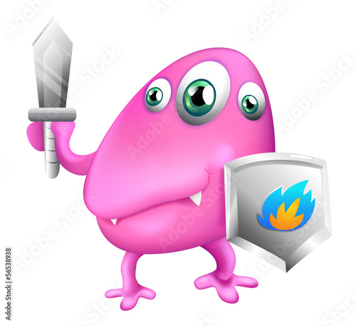 A monster with a weapon and a protection
