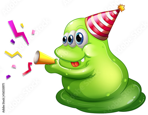 A three-eyed monster celebrating