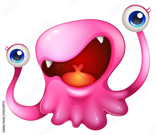 A very excited pink monster