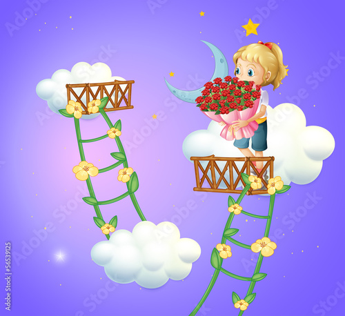 A girl holding a bouquet of roses