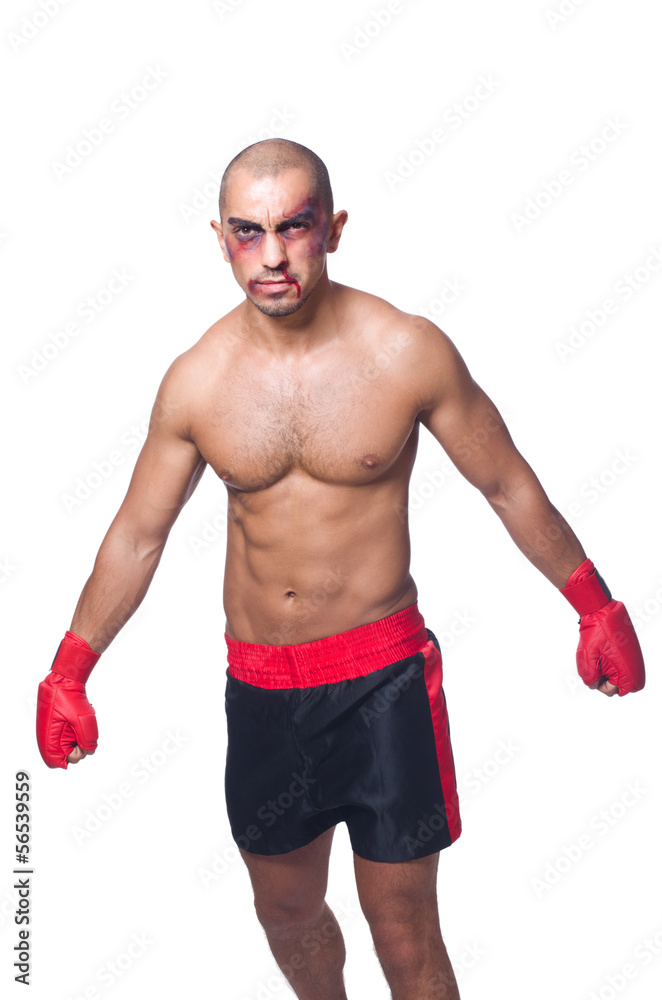 Badly beaten boxer isolated on white Badly beaten boxer isolated on white
