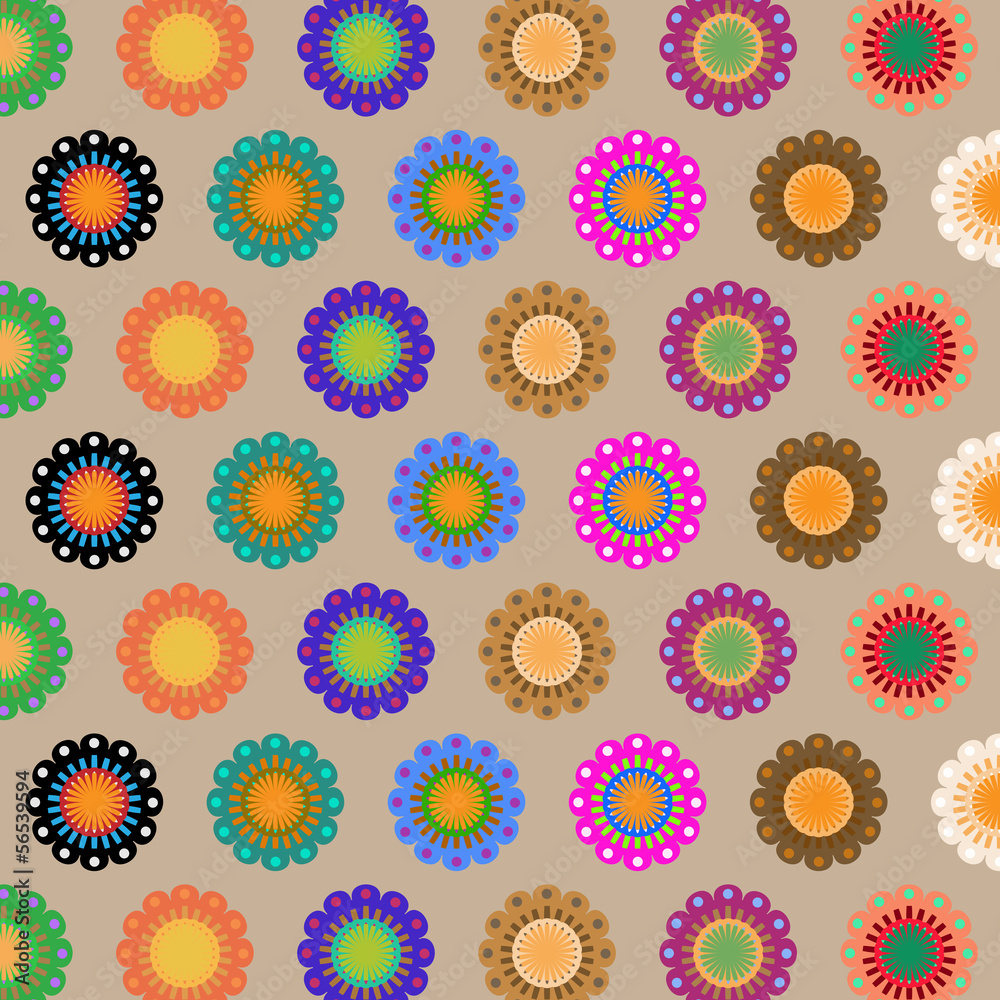 Create seamless folk flower pattern