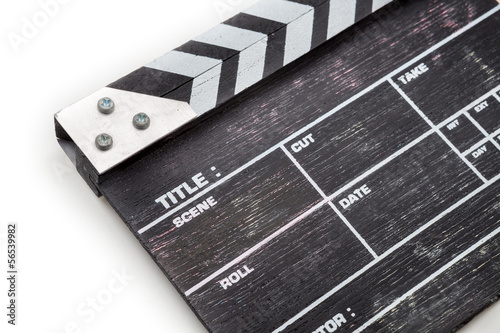 wooden clapper board isolated on white background