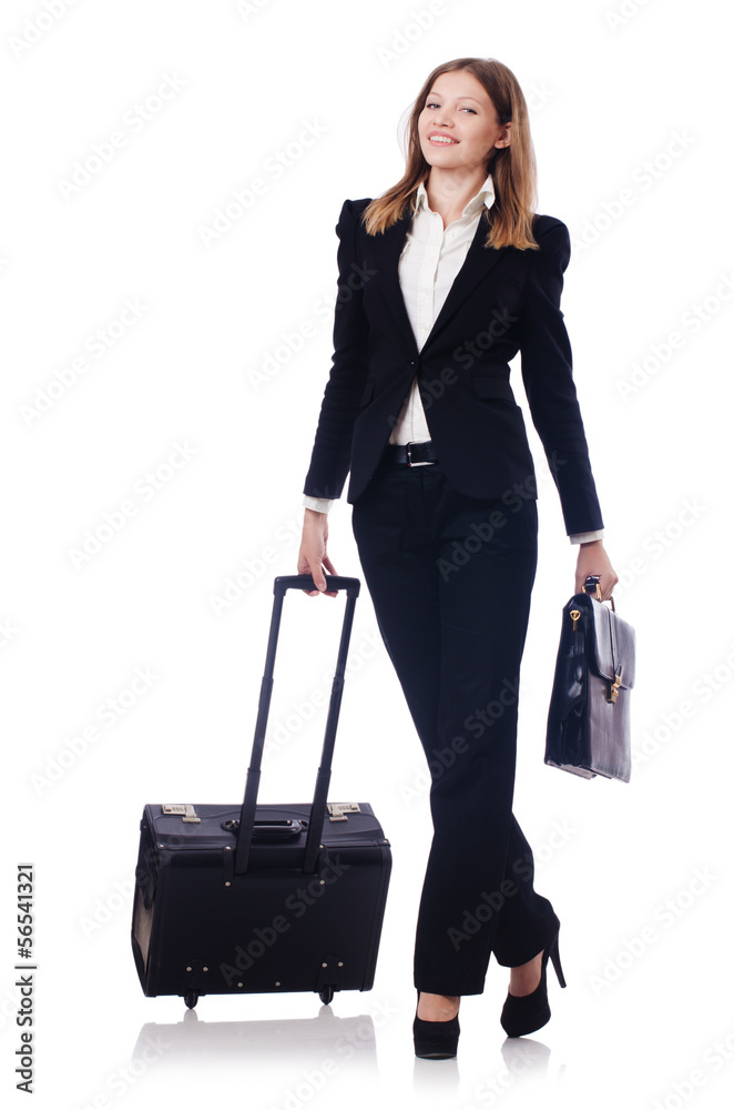 Businesswoman travelling isolated on white Businesswoman travelling isolated on white