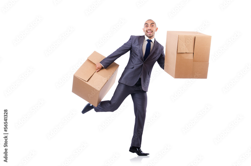 Businessman with box isolated on the white Businessman with box isolated on the white