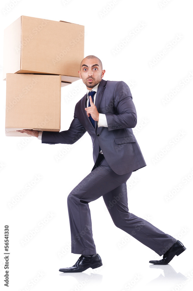 Businessman with box isolated on the white Businessman with box isolated on the white