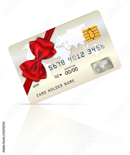 Credit or debit card design with red ribbon and bow