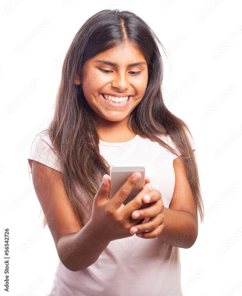 girl using a smartphone a white background girl using a smartphone a white background