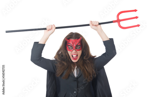 Female wearing devil costume and trident