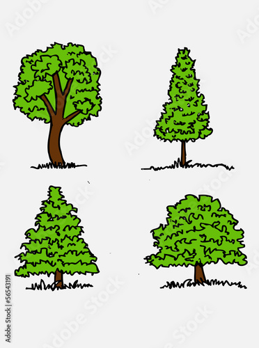 Hand drawn sketch trees with leaves illustration design