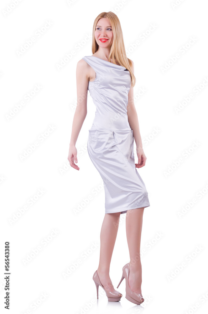 Model wearing fashionable clothing on white Model wearing fashionable clothing on white