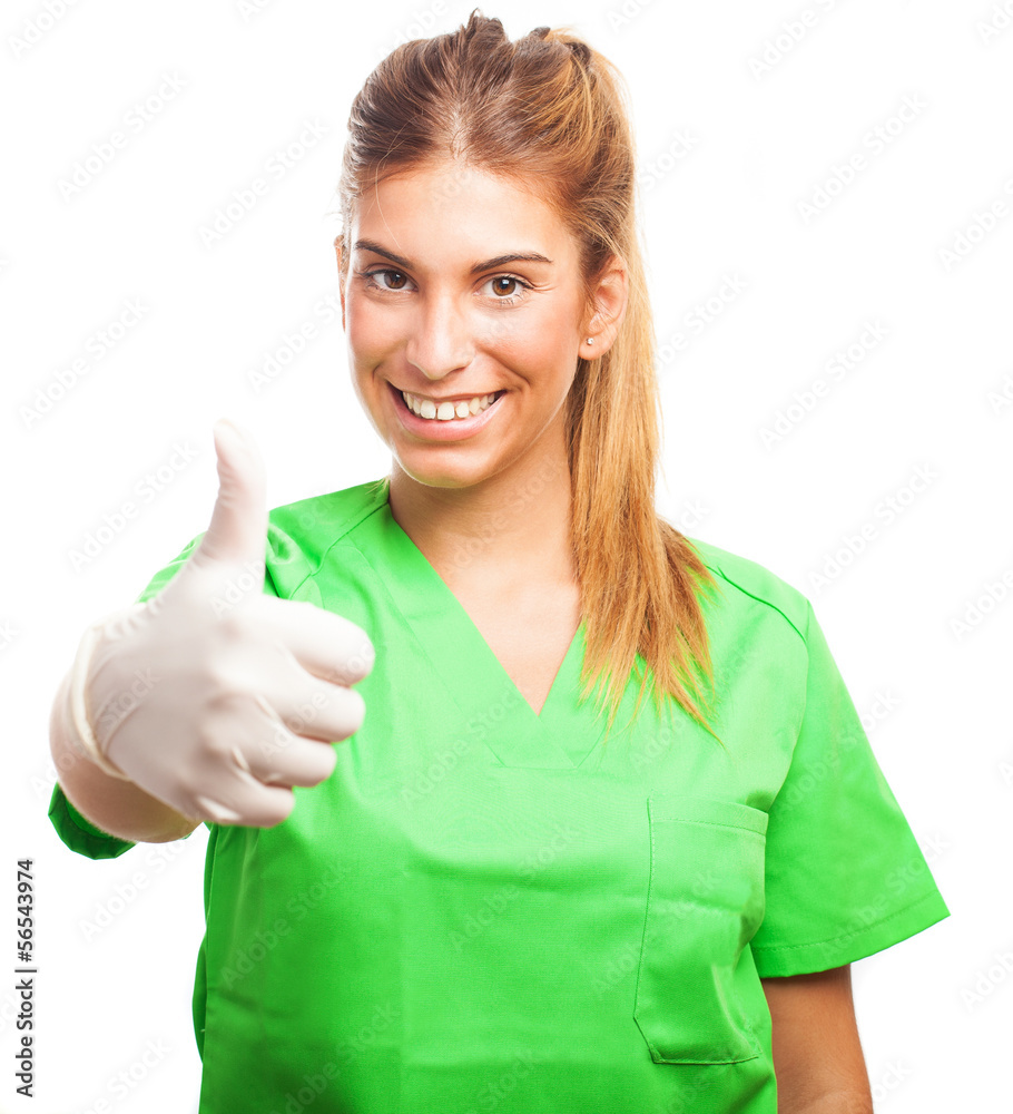 nurse doing ok symbol on a white background