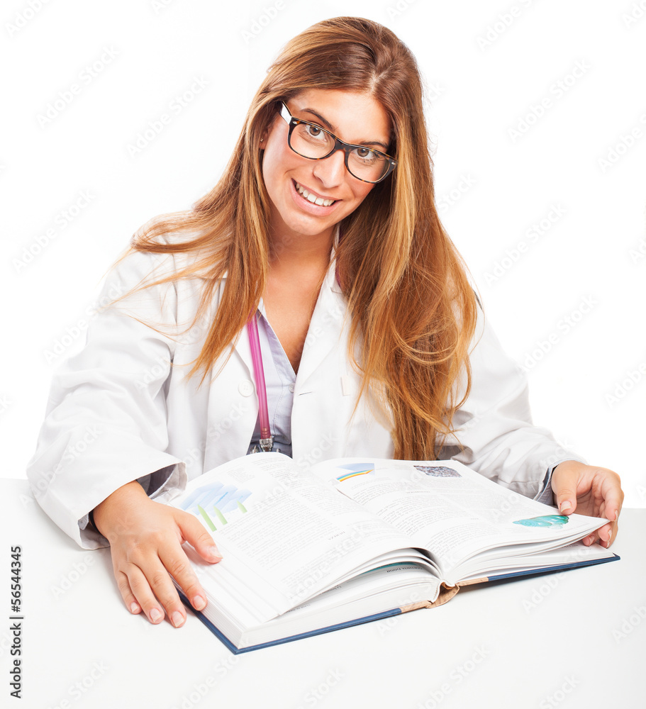doctor studing seated on a white background doctor studing seated on a white background