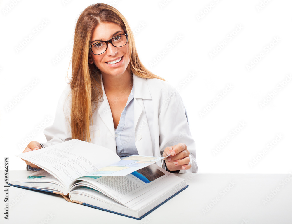 doctor studing seated on a white background doctor studing seated on a white background