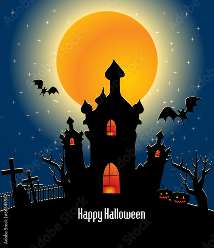 halloween background with full orange moon - vector illustration