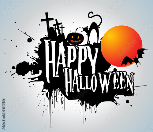 halloween background with full orange moon - vector illustration