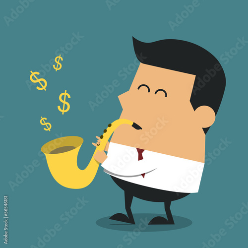 Young businessman playing saxophone, Business idea