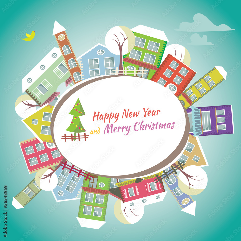 Happy New Year greeting card - Home background